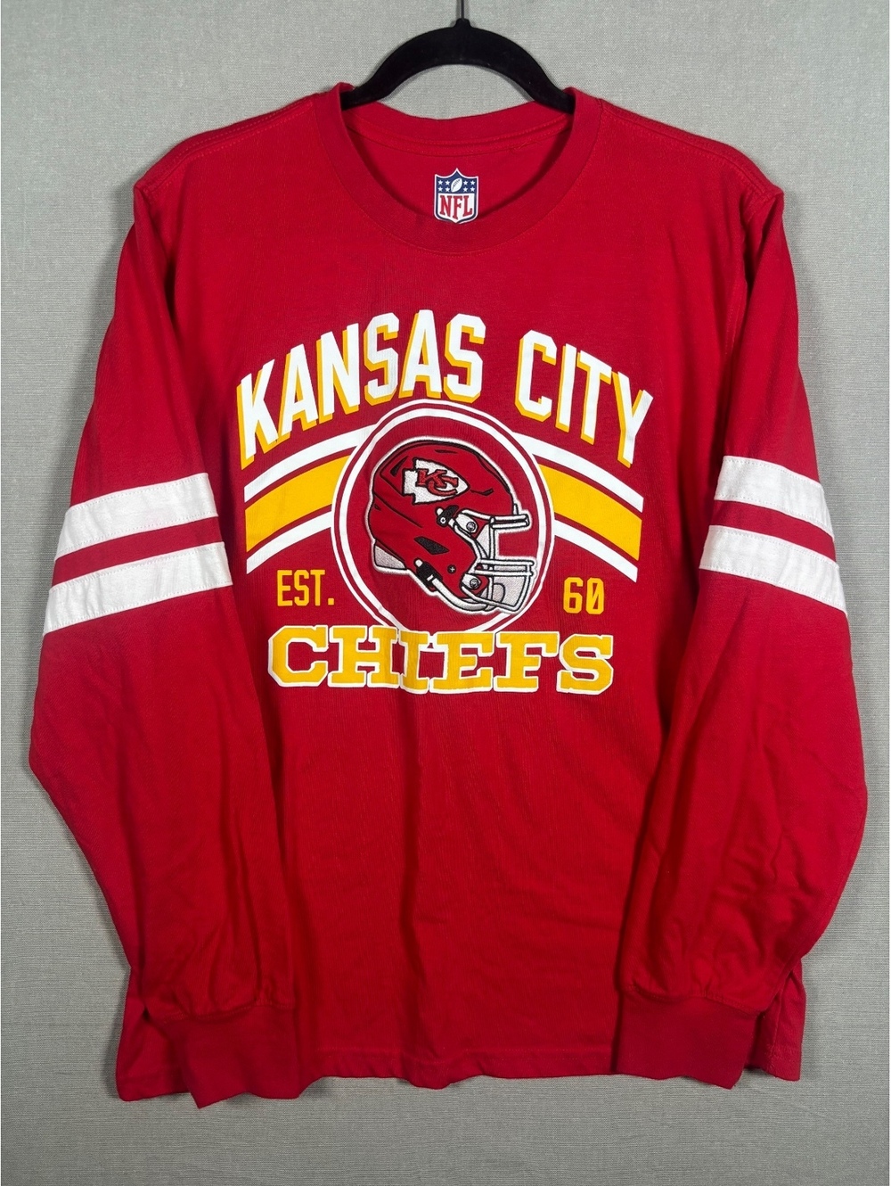 Kansas City Chiefs NFL Long Sleeve Shirt Embroidered Red Yellow Men’s L